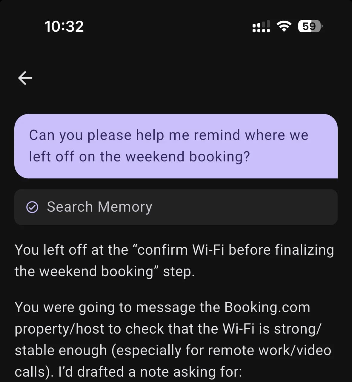 BrightMind voice call recalling memory about user's preferences